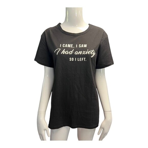 Shein Womens I Had Anxiety Top~Size Large~Black Graphic Tee Funny Style L7 15 - Picture 2 of 8